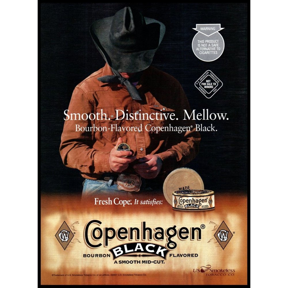 2002 Copenhagen Black Bourbon Flavored Chewing Tobacco Vintage Print Ad Wall Art